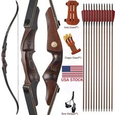 60" Takedown Recurve Bow 30-60LB Right Hand Wooden Riser Traditional Hunting Bow