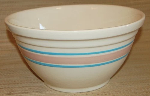 VTG Antique McCoy Oven Ware Mixing Bowl Baking 12" Pink Blue Stripes USA  #