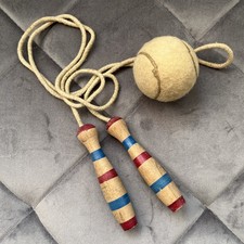 Antique .Vintage Wooden Skipping Rope And Tennis Ball