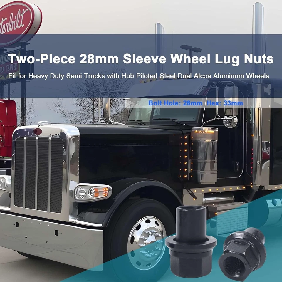 6 Pack Two-Piece 28Mm Sleeve Wheel Lug Nuts Fit for Heavy Duty Semi Trucks with  - Image 2 of 4