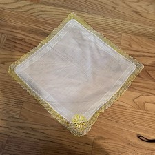Vintage Ladies Handkerchief, with crocheted Yellow trim