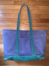 L.L.Bean Boat and Tote Deluxe Tote 80's Vintage Green Navy Canvas Made in USA XL