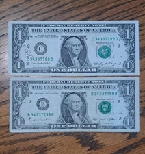 MATCHING $1 DOLLAR NOTES! –SAME SERIALS -