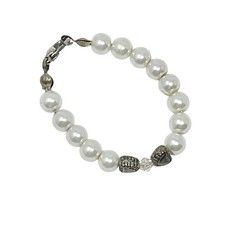 Vintage Silver Tone Faux Pearl Baby Bracelet Hearts Classic Timeless
