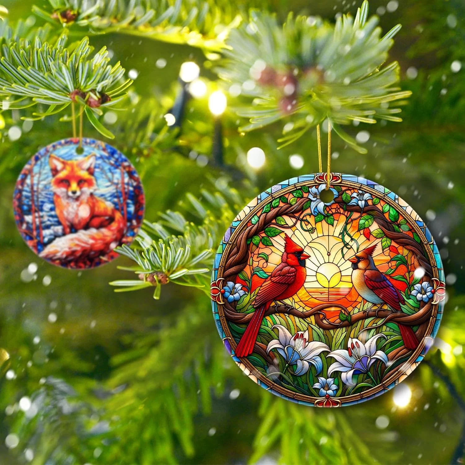 Christmas Tree Decorations Cardinal Ornament, Colored Ceramic Xmas Tree Decor