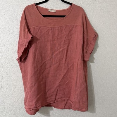Bellambria 2X Women s Plus 100% Linen BOHO Natural Lagenlook Short Sleeve Summer
