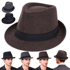 Men Women Winter Wool Felt Jazz Fedora Hat Trilby Cuban Cap Panama Short Brim