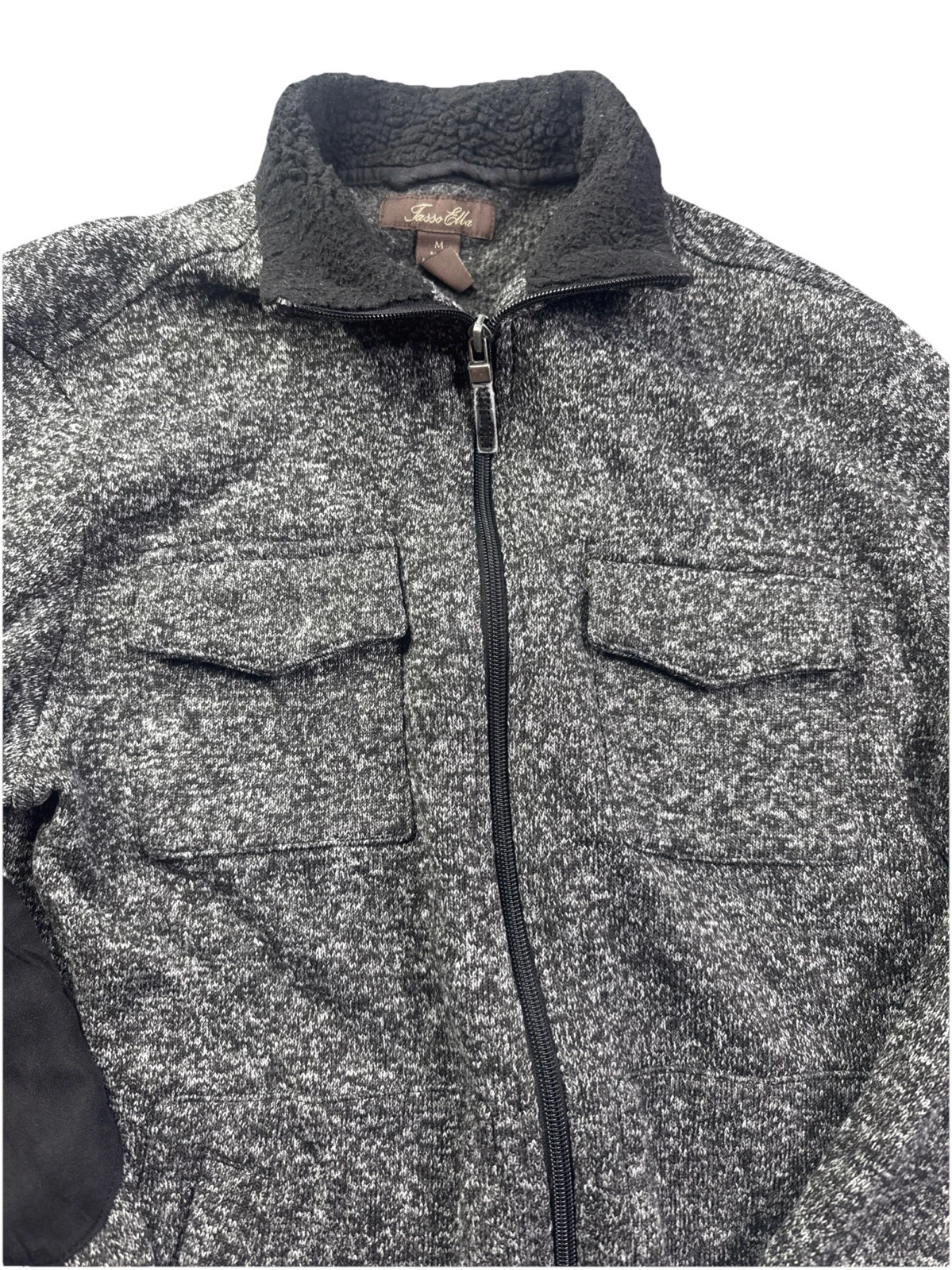 Tasso Elba Full Zip Fleece Lined Knit Jacket Elbow Patches Men's M - product detail image 3