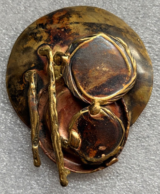 GROSSE MODERNISTISCHE MESSING KUPFER GOLDFARBENE ANSTECKNADEL BROSCHE
