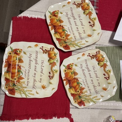 (3) GOLDEN HARVEST by Coventry Designers Pumpkins(Psalms28:7)Square DinnerPlate
