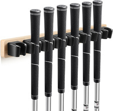 Wooden Golf Club Wall Mount Rack with 8 Clips for Garage Display Wood Color 