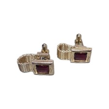 Vintage Swank, Gold-Plated, Red Rhinestone, Mesh Wrap Around Cufflinks 1259