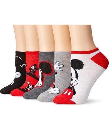 Disney Women's Mickey Mouse 5 Pack No Show Socks 9-11, Red 