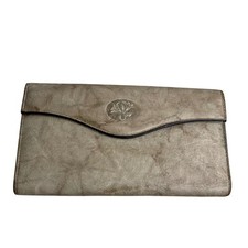 Buxton Vintage Leather Clutch Wallet Organizer Beige Coin Purse Snap Closure