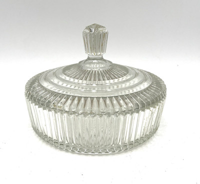 VTG Anchor Hocking Candy w/Lid Dish Clear Glass Queen Mary Ribbed Trinket Holder