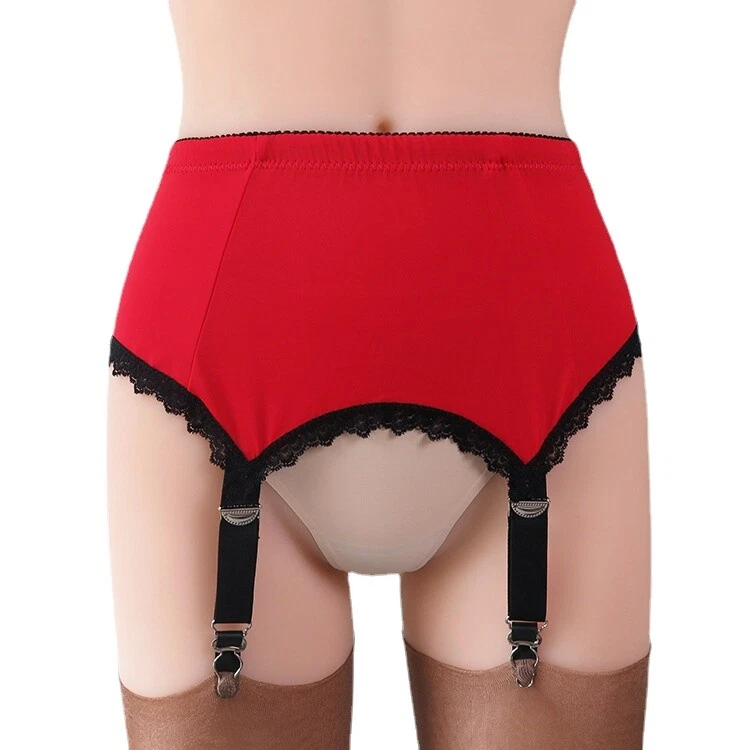 Allacki Lace Trim 6 Straps Suspender Belt with Metal Claws Garter(5 Colors) - Image 3 of 4