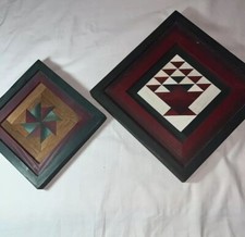 Primitive Folk Art Wooden Pieced Quilt Design Picture Handcrafted Vintage