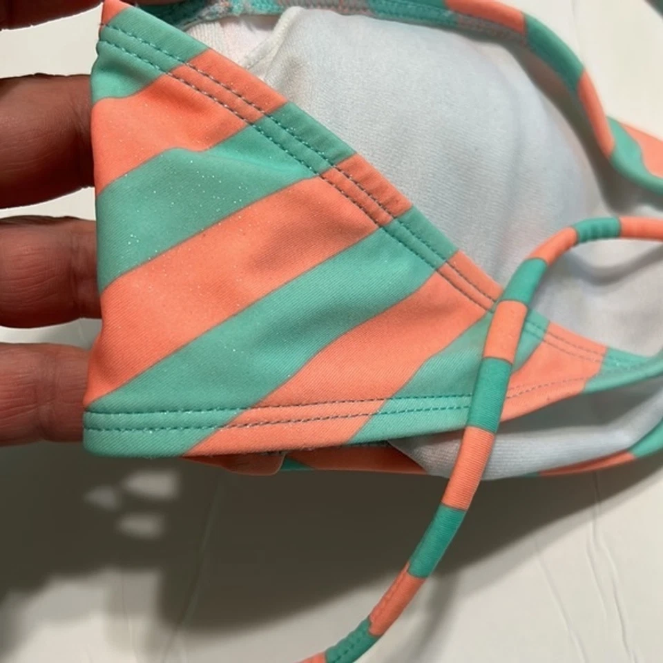 Biquíni listrado coral verde perfeito tamanho cirúrgico grande 11 13 gravata praia - Imagem 4 de 4
