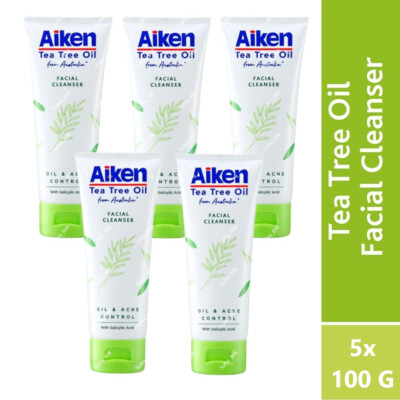 5 x AIKEN Tea Tree Oil Spot Away Face Cleanser Deeply Cleanse Refine Pore 100g