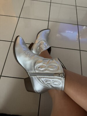 Damen Cowboy Biker Boots Stiefeletten Silber Gr. 39