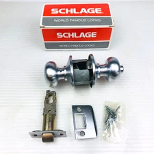 Schlage Privacy Locking Latch Doorknob F40N-00-PLY-626 Satin Chrome New 4177498T