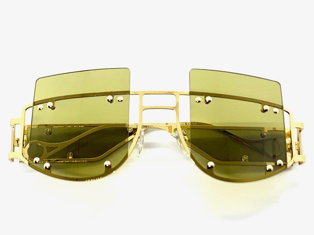 Classy Elegant Retro Modern Style SUN GLASSES Gold Metal Frame Olive Green Lens