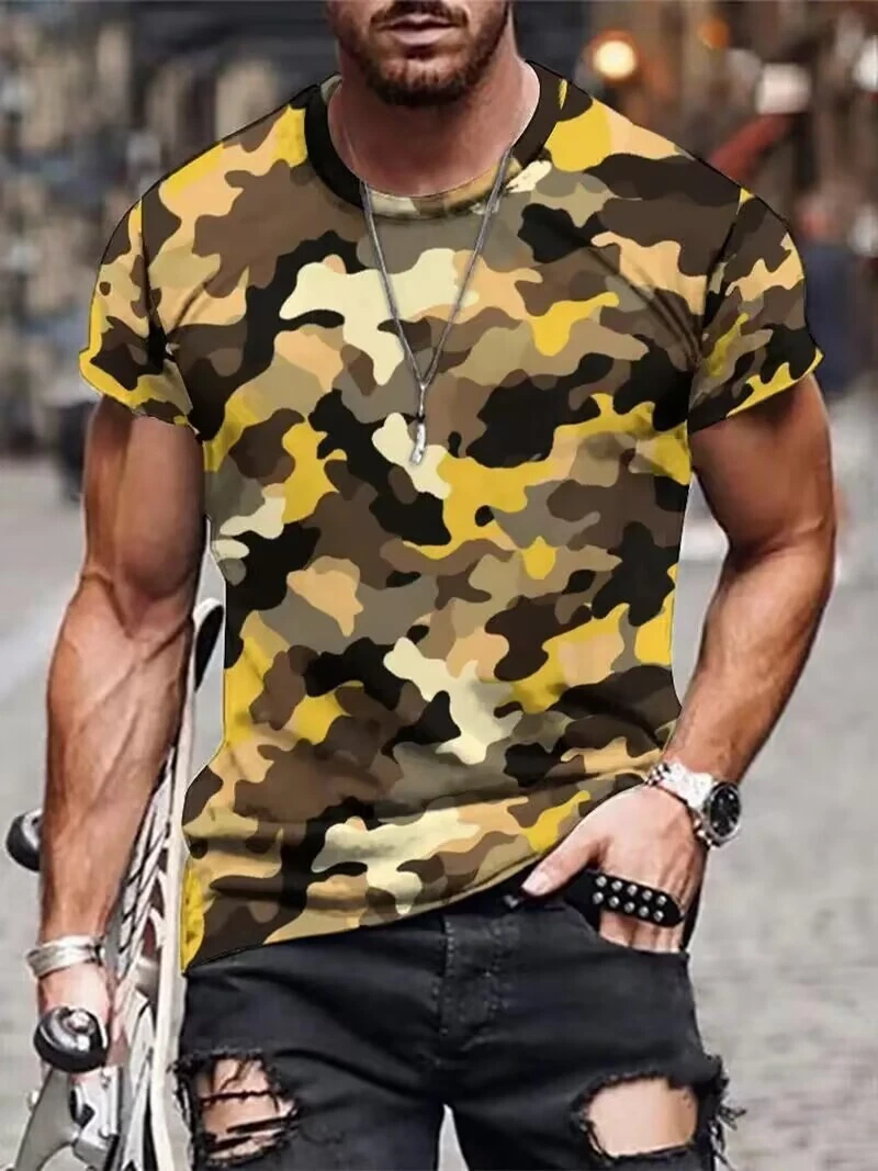 Creative Camo Print Men Summer Short Sleeve Round Neck Sports T-shirt - Picture 1 of 3