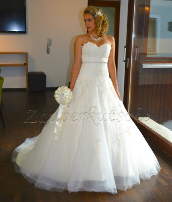 NEU Brautkleid Schleppe Hochzeitskleid Gr. 34 - 50 Spitze Braut Kleid Hochzeit 