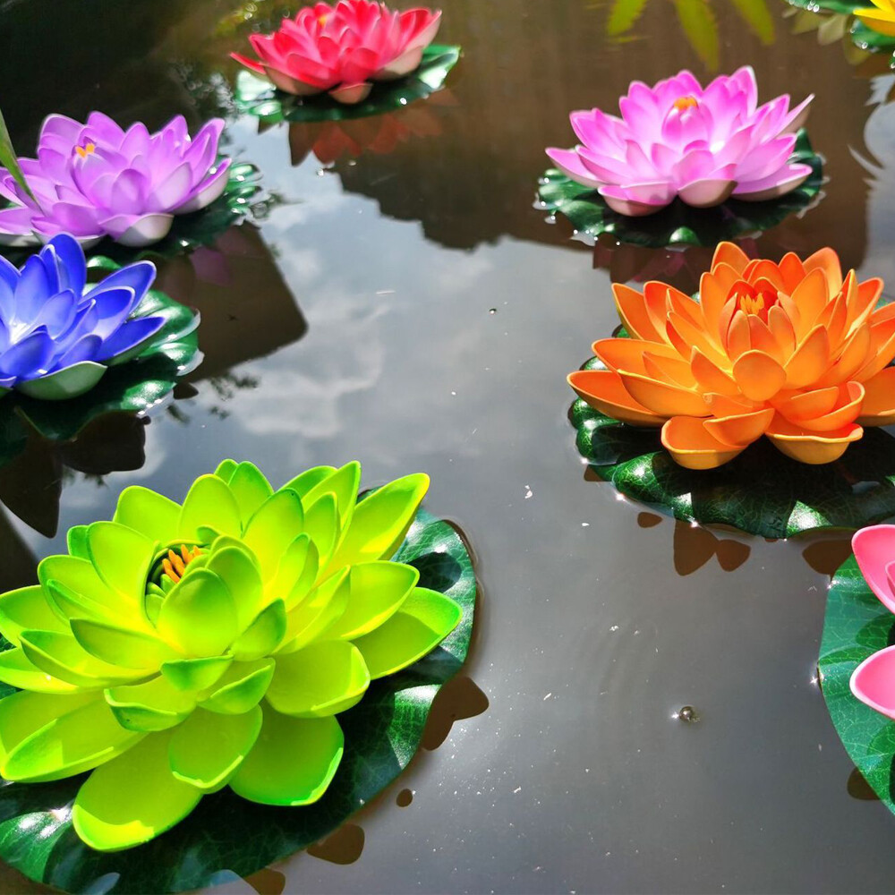 NAVAdeal 4PCS 7 Inch Artificial Floating Foam Lotus Flowers For Pool, Realistic Water Lily Pads - View #2