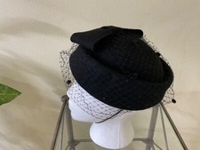 ANIWON Vintage Classic Chic Black Pill box Hat w/bow Netting strap 100 Wool