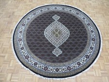 8'3 x 8'3 Round Hand Knotted Black Mahi Tabrez Rug Wool & Silk G7977