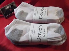 Davido Mens socks ankle low cut 100% cotton made in Italy white 8 pair size 9-11