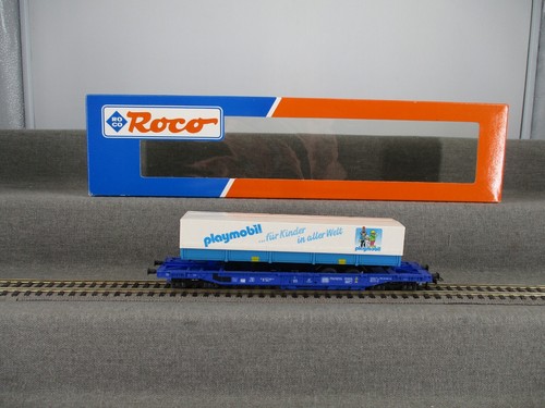 Roco Spur H0 48014 Taschenwagen mit Sattelauflieger Playmobil der DB in OVP | Zustand: Gebraucht