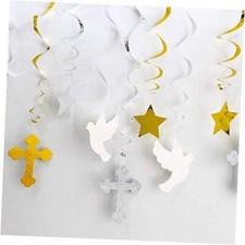 First Communion Hanging Swirls Baptism Decorations for Boys Girls Baby Shower