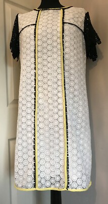 LYDC London white yellow and black midi shift dress size 12 (bnwt)