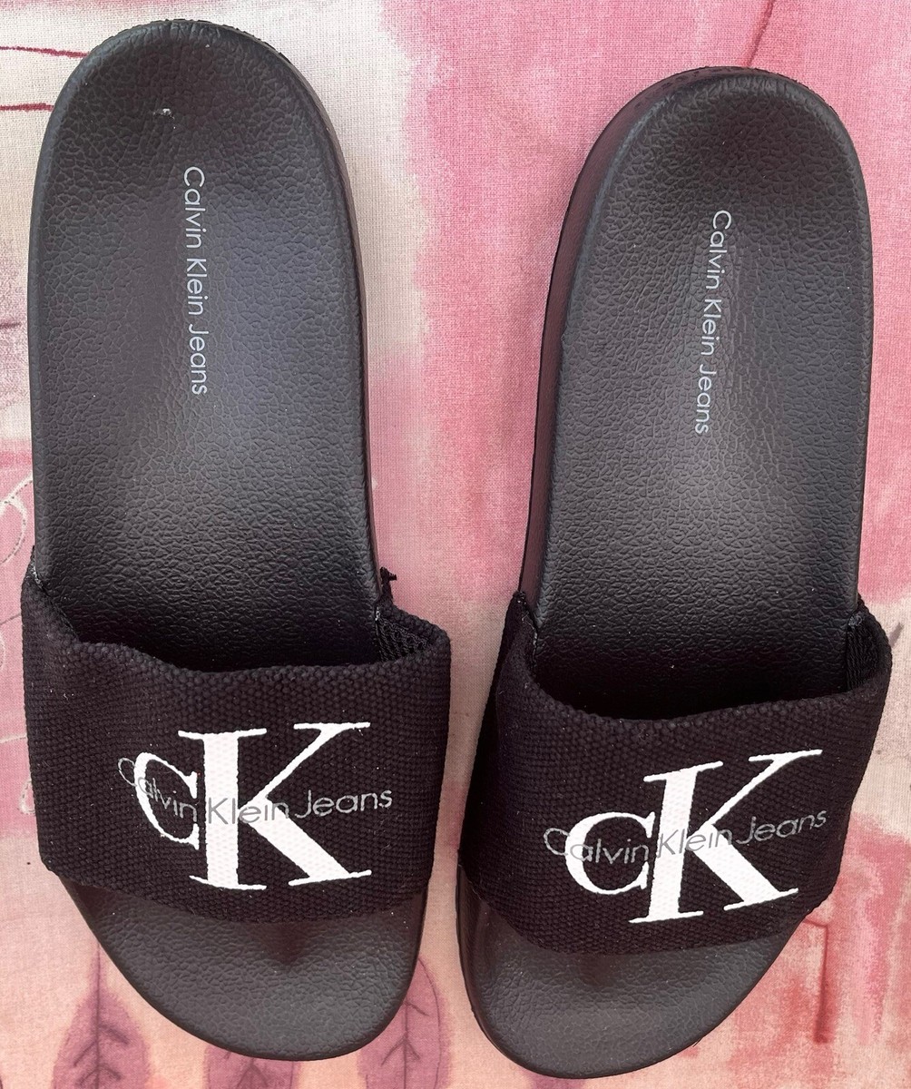 Canvas Sliders Calvin Klein Chantal Sliders Black Canvas Calvin