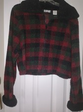 Runway Brand Red, Black, Green Check Jacket Size L Zip Up Soft Womens 