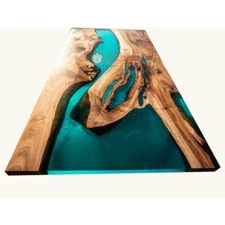 Green Resin River Epoxy Resin Solid Acacia Wood Epoxy Dining Table Top Home Deco