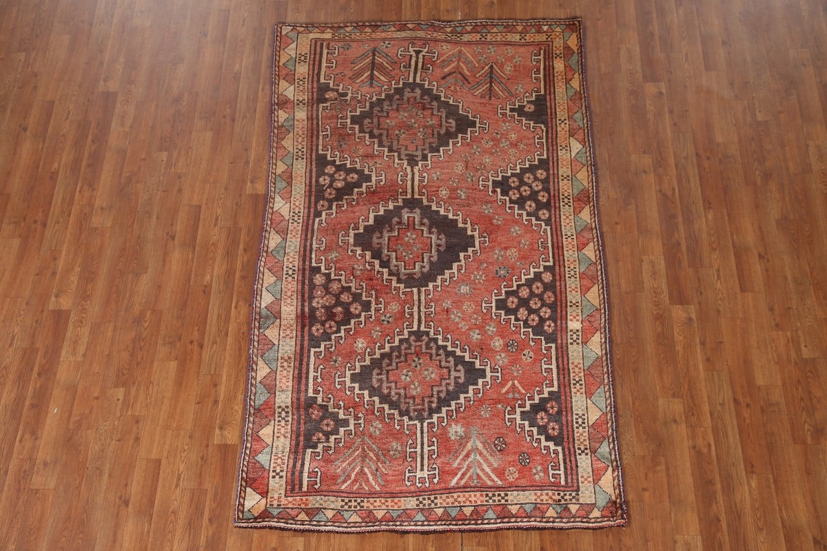 Wool Vintage Rug 4x7 ft.Oriental Hand-Knotted Low Pile Living Room