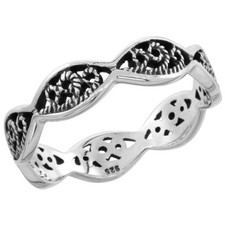 Sterling Silver Filigree Swirl Wedding Band Ring