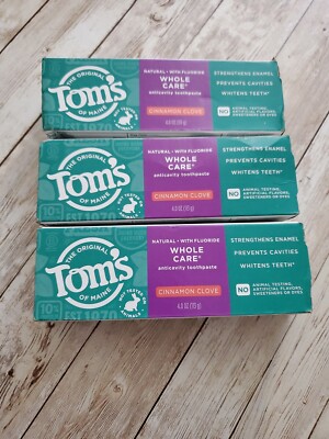 Tom's of Maine Whole Care Natural Toothpaste with Fluoride Cinnamon Clove 3 Pack