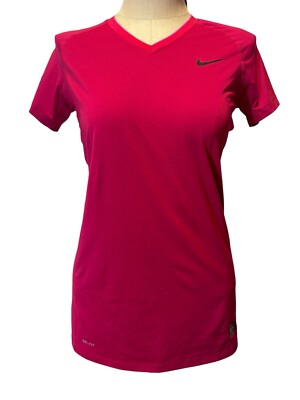 Nike Pro Dri Fit V-Neck Short Sleeve Fitted T-Shirt Pink Women's