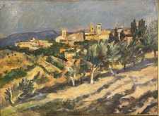 Dipinto olio su tavola, paesaggio di campagna, XX secolo