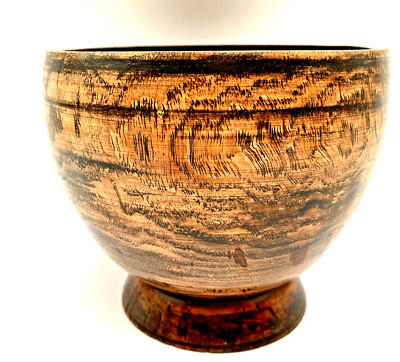 OOAK Hand Turned Wood Spalted Maple 6'' Pedestal Bowl Worm Marks Signed & Dated