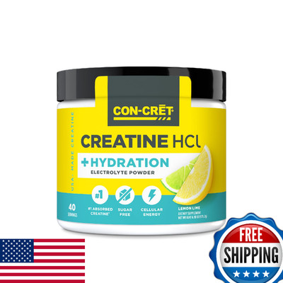 CON-CRET Creatine HCl + Hydration Lemon Lime Electrolyte Powder 40 Serv Sugar-Fr