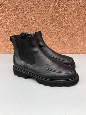 Rare Massimo Dutti Men's Shine Black Brushed Leather Chelsea Boots
