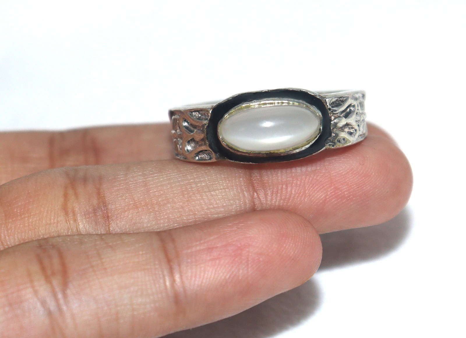 9.66 G Sterling Silver Ring Huge SZ 13.5 US Natural Moonstone Colorless Gemstone