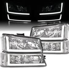 For 2003-2006 Chevy Silverado Avalanche Chrome Headlights W/ LED DRL Bumper Lamp