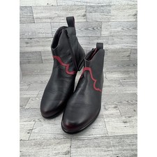 Naot Black Red Leather Flame Western Ankle Boots Side Zip Women EU 42 US 11