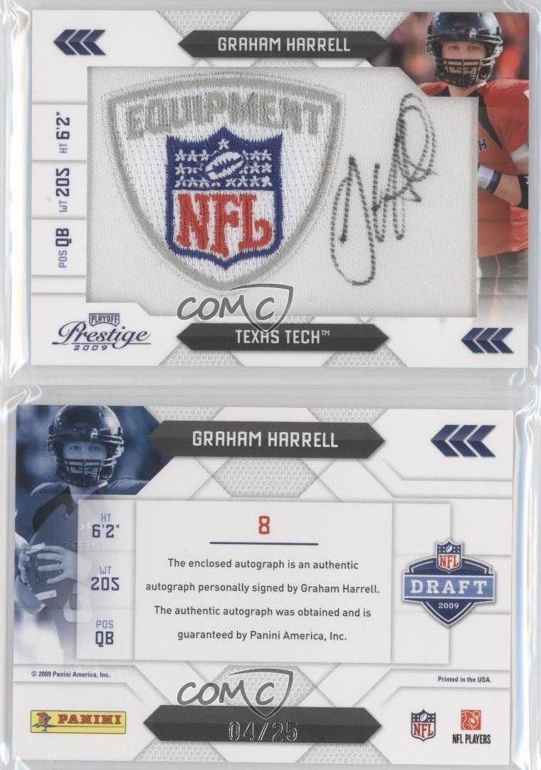 2009 Playoff Prestige 4/25 Graham Harrell #8 RPA Rookie Patch Auto RC a4n view 3